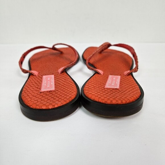 B|H Bella | Ha Red/Orange Snake Embossed Italian Leather Flip Flop Thong Sandal - Picture 8 of 9